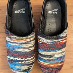 Dansko clogs, size 38, multi color woolen sweater knit
